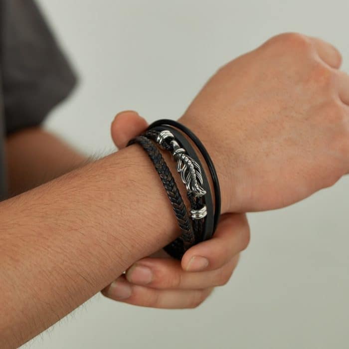 Mehrlagiges geflochtenes Lederarmband aus Edelstahl im Vintage-Stil – Bild 5