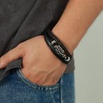 Mehrlagiges geflochtenes Lederarmband aus Edelstahl im Vintage-Stil – Bild 6