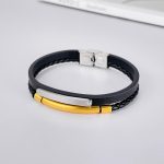Minimalistisches, glänzendes, doppelt geflochtenes Lederarmband aus Edelstahl – Bild 2