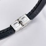Minimalistisches, glänzendes, doppelt geflochtenes Lederarmband aus Edelstahl – Bild 4