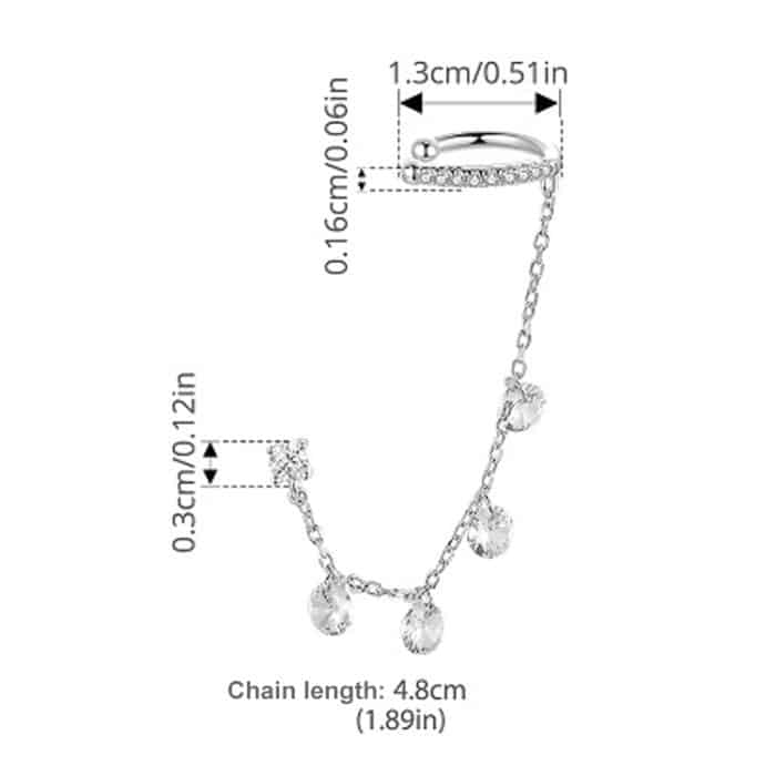 S925 Sterling Silber Feine Zirkon Quaste Ohr Knochen Clip Ohrringe – Bild 2