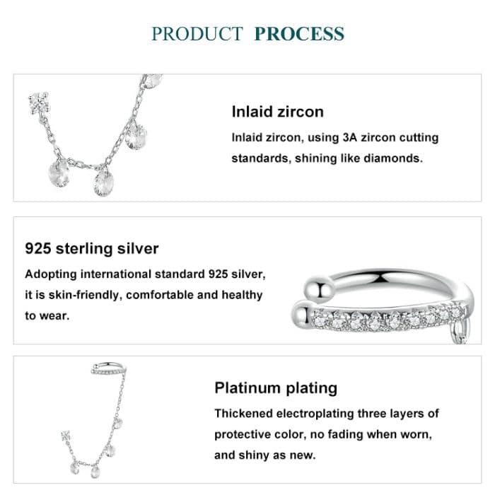 S925 Sterling Silber Feine Zirkon Quaste Ohr Knochen Clip Ohrringe – Bild 3