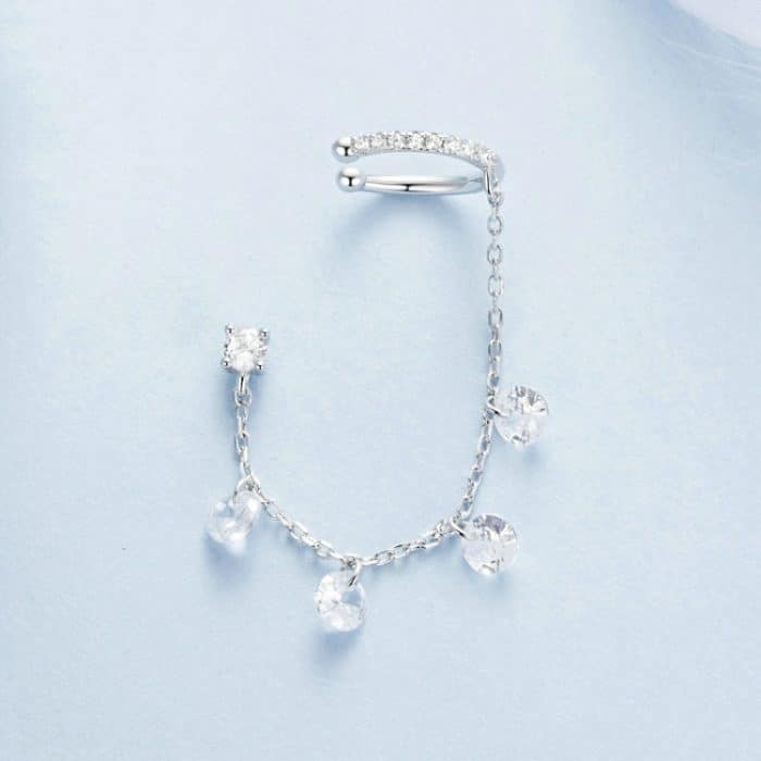 S925 Sterling Silber Feine Zirkon Quaste Ohr Knochen Clip Ohrringe – Bild 4