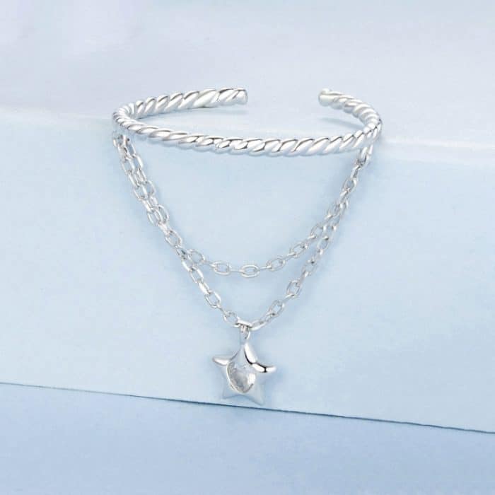 S925 Sterling Silber Kette Quaste Stern offener Ring – Bild 3