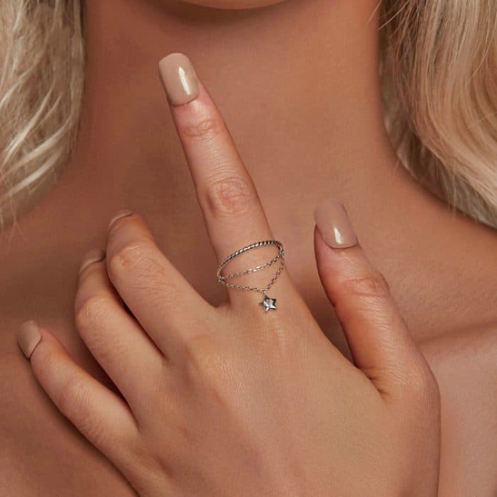 S925 Sterling Silber Kette Quaste Stern offener Ring – Bild 6