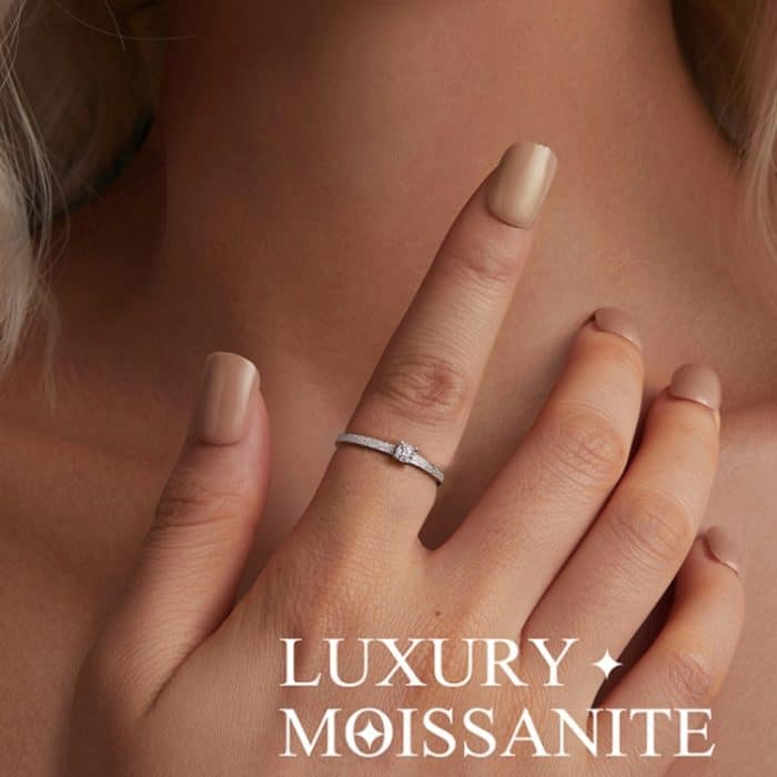 MSR058 S925 Sterling Silber Mossian Stein Ring Platin Beschichtung Ring – Bild 5