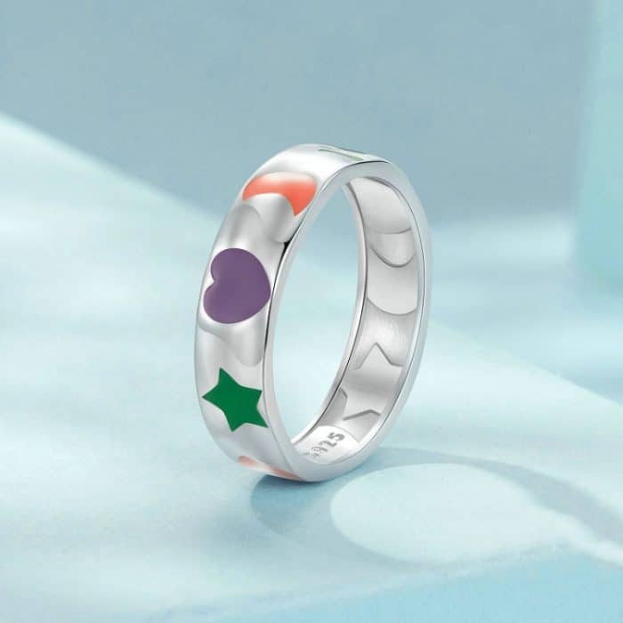 SCR1068 S925 Sterling Silber Überzogen mit Platin Farbe Tropf Öl Ring – Bild 3