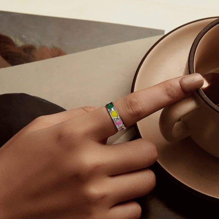 SCR1068 S925 Sterling Silber Überzogen mit Platin Farbe Tropf Öl Ring – Bild 6