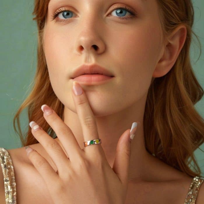 SCR1068 S925 Sterling Silber Überzogen mit Platin Farbe Tropf Öl Ring – Bild 7