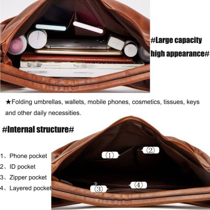 Damen-Tragetasche mit großem Fassungsvermögen, Umhängetasche aus PU-Leder, Light Gray, Black, Brown, 2 In 1 Light Gray, 2 In 1 Black, 2 In 1 Brown – Bild 5