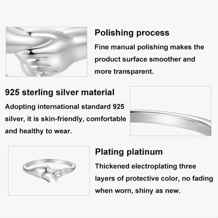 SCR1069 S925 Sterling Silber plattiert mit Platin Hand-in-Hand-Form Ring – Bild 3