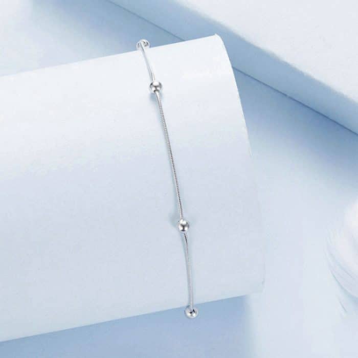 S925 Sterling Silber plattierte Platin Schlangenknochen Perlen dünne Fußkette – Bild 2