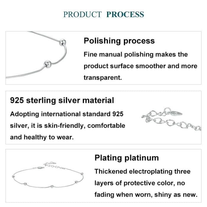 S925 Sterling Silber plattierte Platin Schlangenknochen Perlen dünne Fußkette – Bild 4