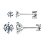 MSE062 S925 Sterling Silber Überzogen mit Platin Vier-klauen Glänzende Moissanite Ohrringe – Bild 2
