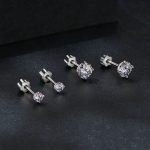 MSE062 S925 Sterling Silber Überzogen mit Platin Vier-klauen Glänzende Moissanite Ohrringe – Bild 5