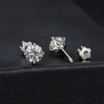 MSE062 S925 Sterling Silber Überzogen mit Platin Vier-klauen Glänzende Moissanite Ohrringe – Bild 6