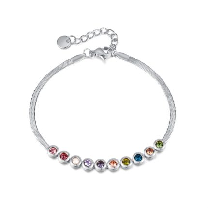OPK GS1431 Titan Stahl Bunte Zirkonia Hand Schmuck Edelstahl Flache Kette Armband