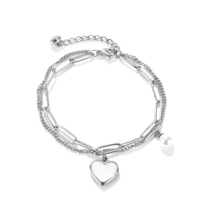 OPK 1106 Kalten Stil Personalisierte Doppel Schicht Temperament Pfirsich Herz Perle Edelstahl Armband