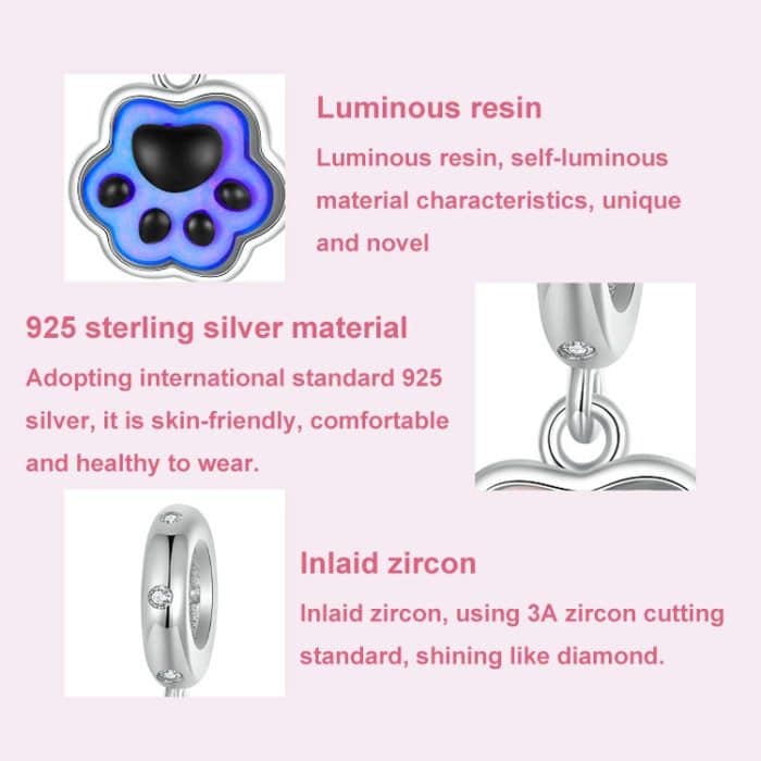 S925 Sterling Silber Platin plattiert Niedliche Katzenklaue Leuchtender Anhänger – Bild 4