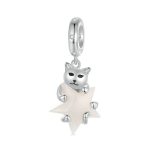 S925 Sterling Silber Platiniert Niedlich Katze Stern Leuchtender Anhänger