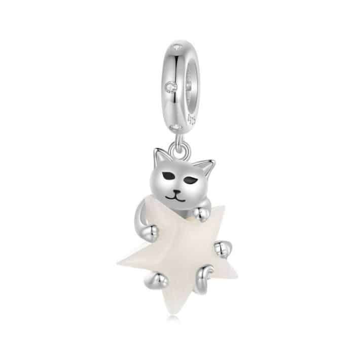S925 Sterling Silber Platiniert Niedlich Katze Stern Leuchtender Anhänger – Bild 1