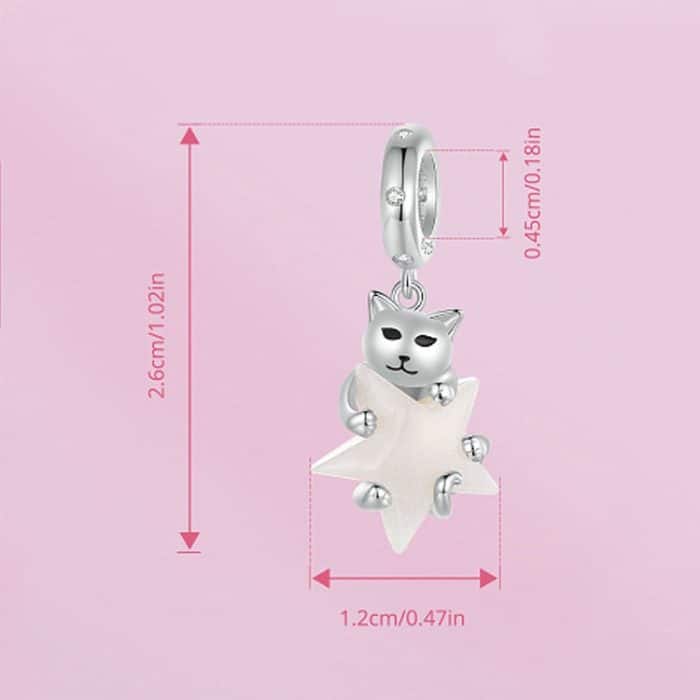S925 Sterling Silber Platiniert Niedlich Katze Stern Leuchtender Anhänger – Bild 3