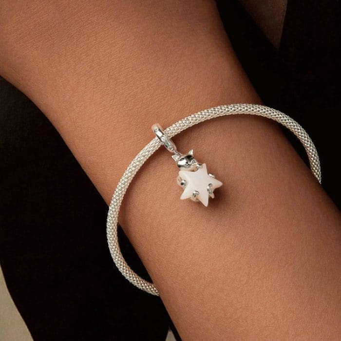 S925 Sterling Silber Platiniert Niedlich Katze Stern Leuchtender Anhänger – Bild 6