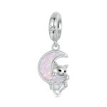 S925 Sterling Silber plattiert Platin Fantasy Mond süße Katze Anhänger