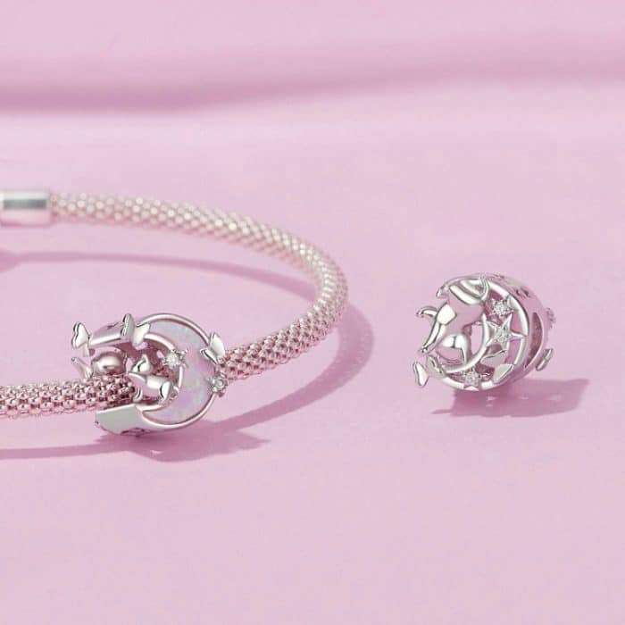 S925 Sterling Silber plattiert Platin Fantasy Opal Mond Katze Anhänger – Bild 2