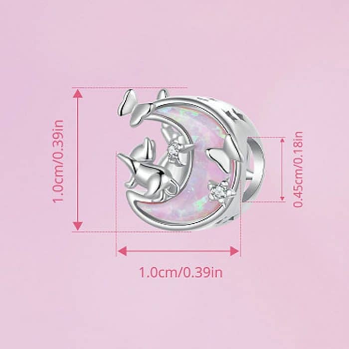 S925 Sterling Silber plattiert Platin Fantasy Opal Mond Katze Anhänger – Bild 3