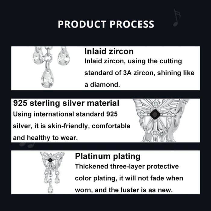 S925 Sterling Silber Platinierter Schmetterlingsquasten-Perlenanhänger – Bild 3