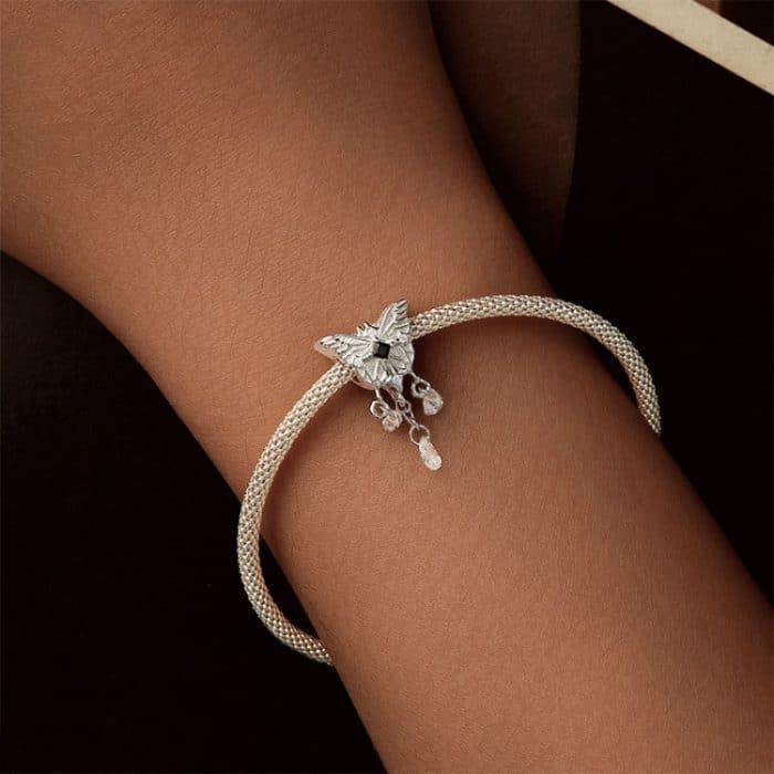 S925 Sterling Silber Platinierter Schmetterlingsquasten-Perlenanhänger – Bild 7