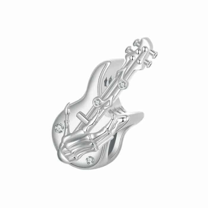 S925 Sterling Silber Platinierter Totenkopf Bass Perlen Anhänger – Bild 1