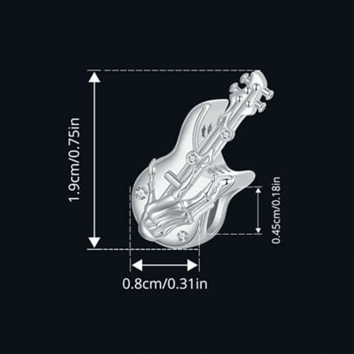 S925 Sterling Silber Platinierter Totenkopf Bass Perlen Anhänger – Bild 2