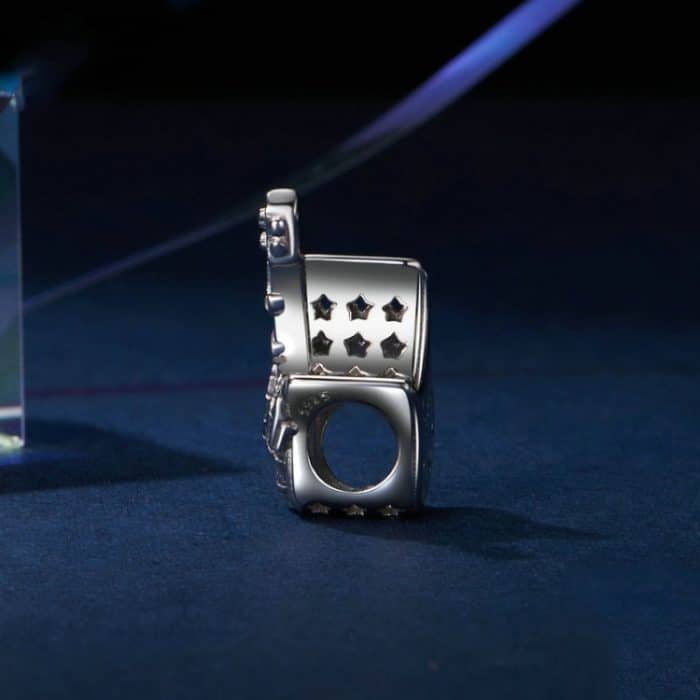 S925 Sterling Silber Platinierter Totenkopf Bass Perlen Anhänger – Bild 4