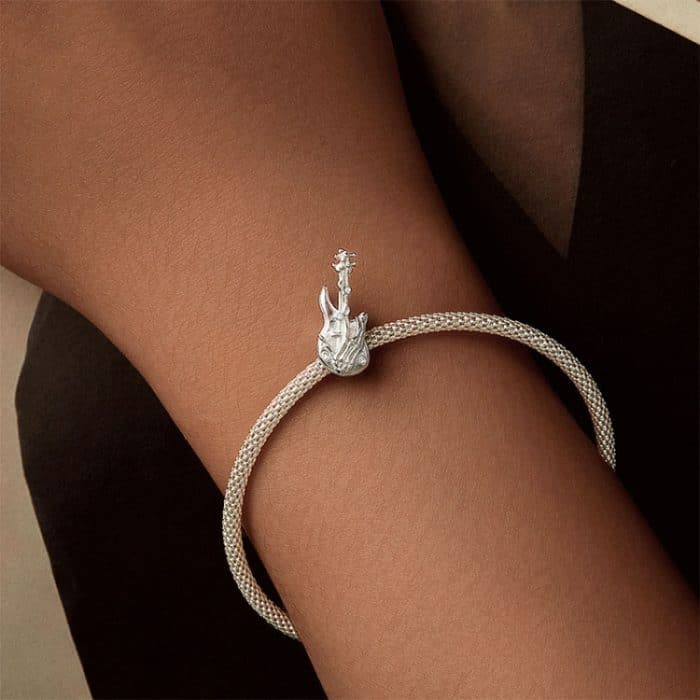 S925 Sterling Silber Platinierter Totenkopf Bass Perlen Anhänger – Bild 6