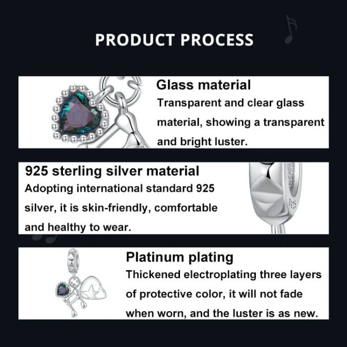 S925 Sterling Silber Platin Note Form Perlen Schmuck Anhänger – Bild 3