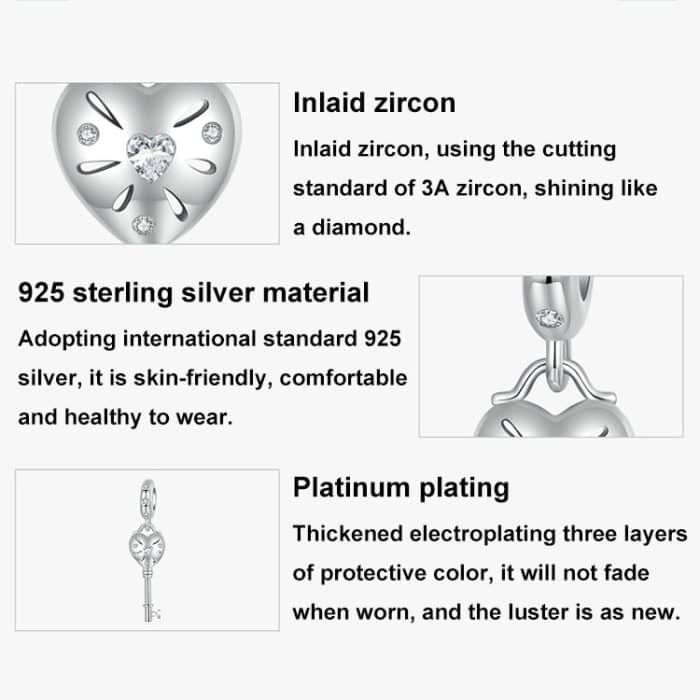 S925 Sterling Silber Platinierte dreidimensionale herzförmige Perlenschmuckanhänger – Bild 3