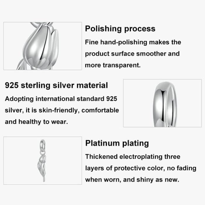 S925 Sterling Silber Platin Romantische und Warme Tulpen Perlen Schmuck Anhänger – Bild 3