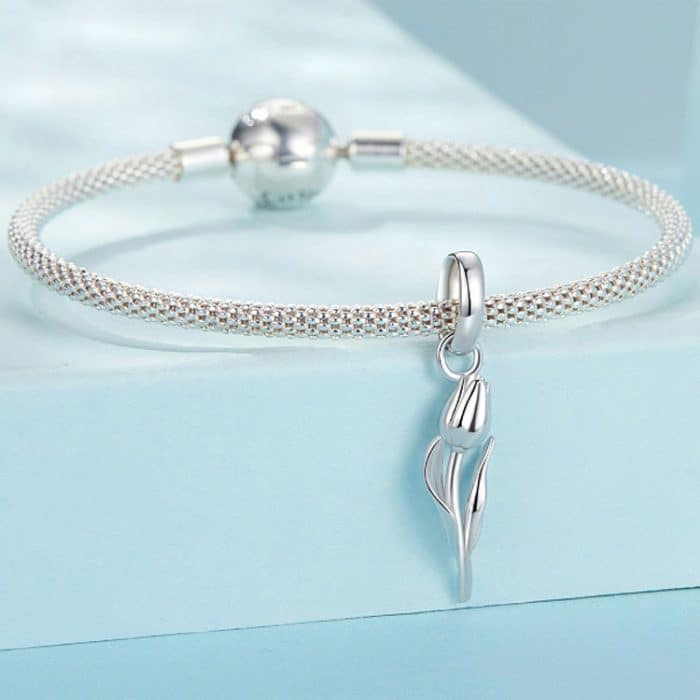 S925 Sterling Silber Platin Romantische und Warme Tulpen Perlen Schmuck Anhänger – Bild 6