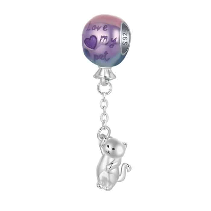 S925 Sterling Silber Niedlicher Heißluftballon Katzenperlen Schmuck Anhänger – Bild 1