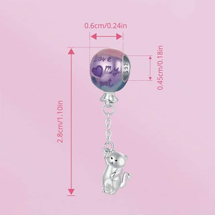 S925 Sterling Silber Niedlicher Heißluftballon Katzenperlen Schmuck Anhänger – Bild 2