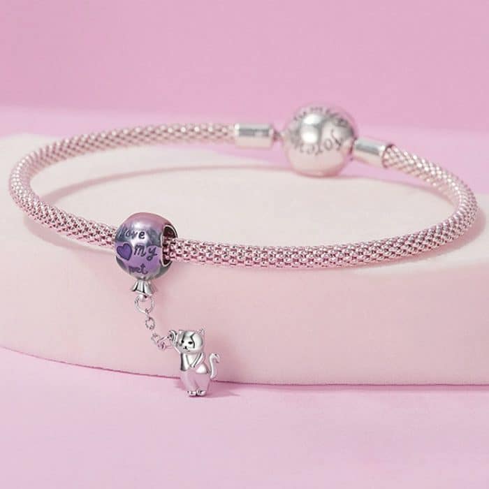 S925 Sterling Silber Niedlicher Heißluftballon Katzenperlen Schmuck Anhänger – Bild 5