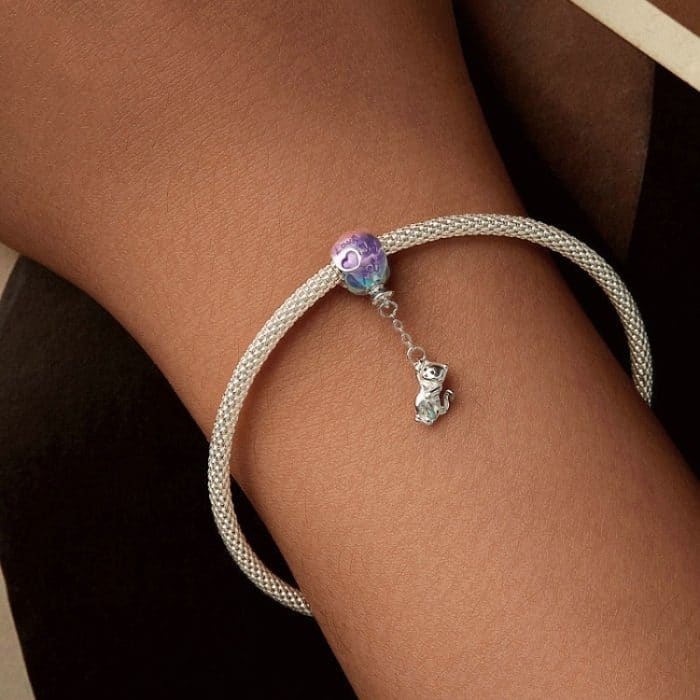 S925 Sterling Silber Niedlicher Heißluftballon Katzenperlen Schmuck Anhänger – Bild 7