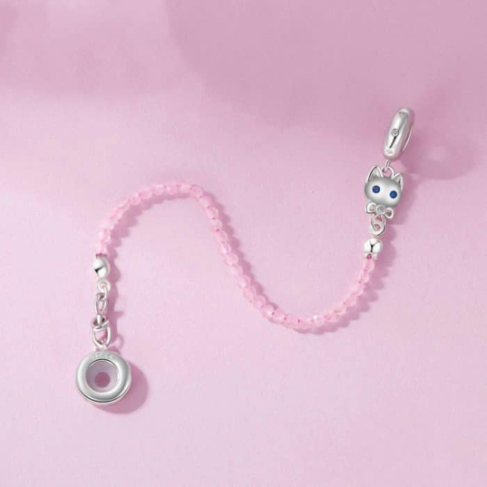 S925 Sterling Silber Platin plattiert süße Katze Sicherheitskette Schmuck Anhänger – Bild 4