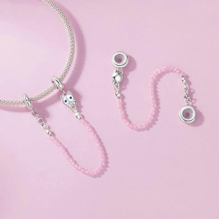 S925 Sterling Silber Platin plattiert süße Katze Sicherheitskette Schmuck Anhänger – Bild 5