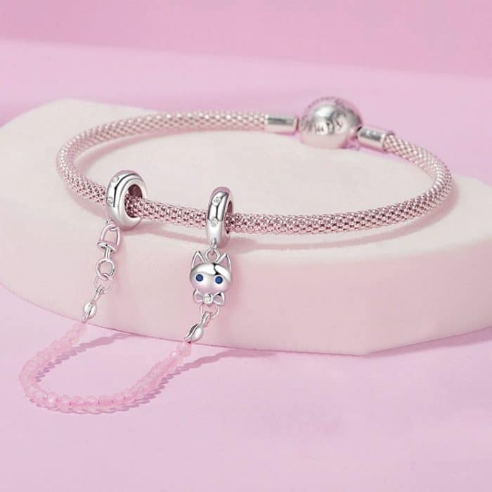 S925 Sterling Silber Platin plattiert süße Katze Sicherheitskette Schmuck Anhänger – Bild 6