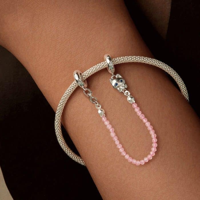 S925 Sterling Silber Platin plattiert süße Katze Sicherheitskette Schmuck Anhänger – Bild 7