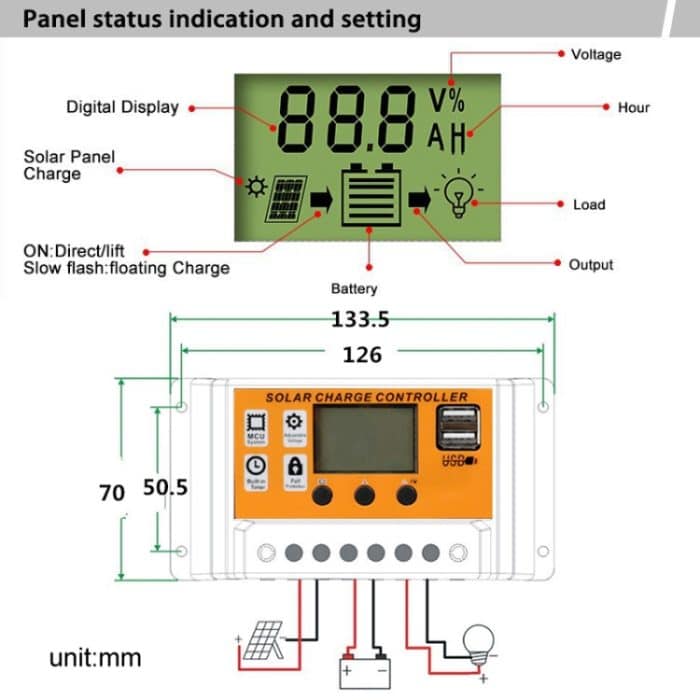 12V/24V Einfache Solar Controller Licht Zeit Steuerung Solar Panel Regler Controller Mit USB, 10A, 20A, 30A – Bild 5