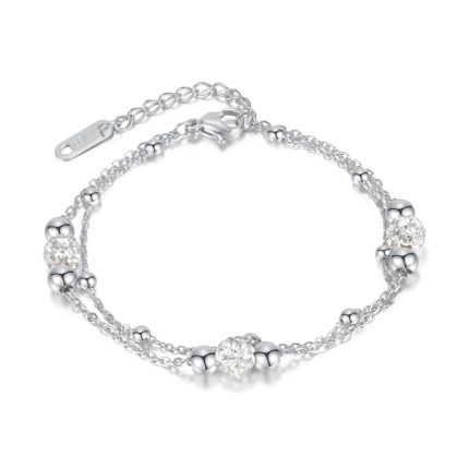 OPK 1249 Doppelschichtiges, stapelbares, schlichtes Armband aus Edelstahl mit runden Perlen